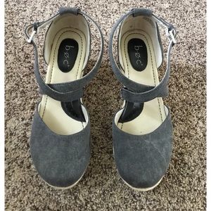 boc. strappy grey wedge sandals